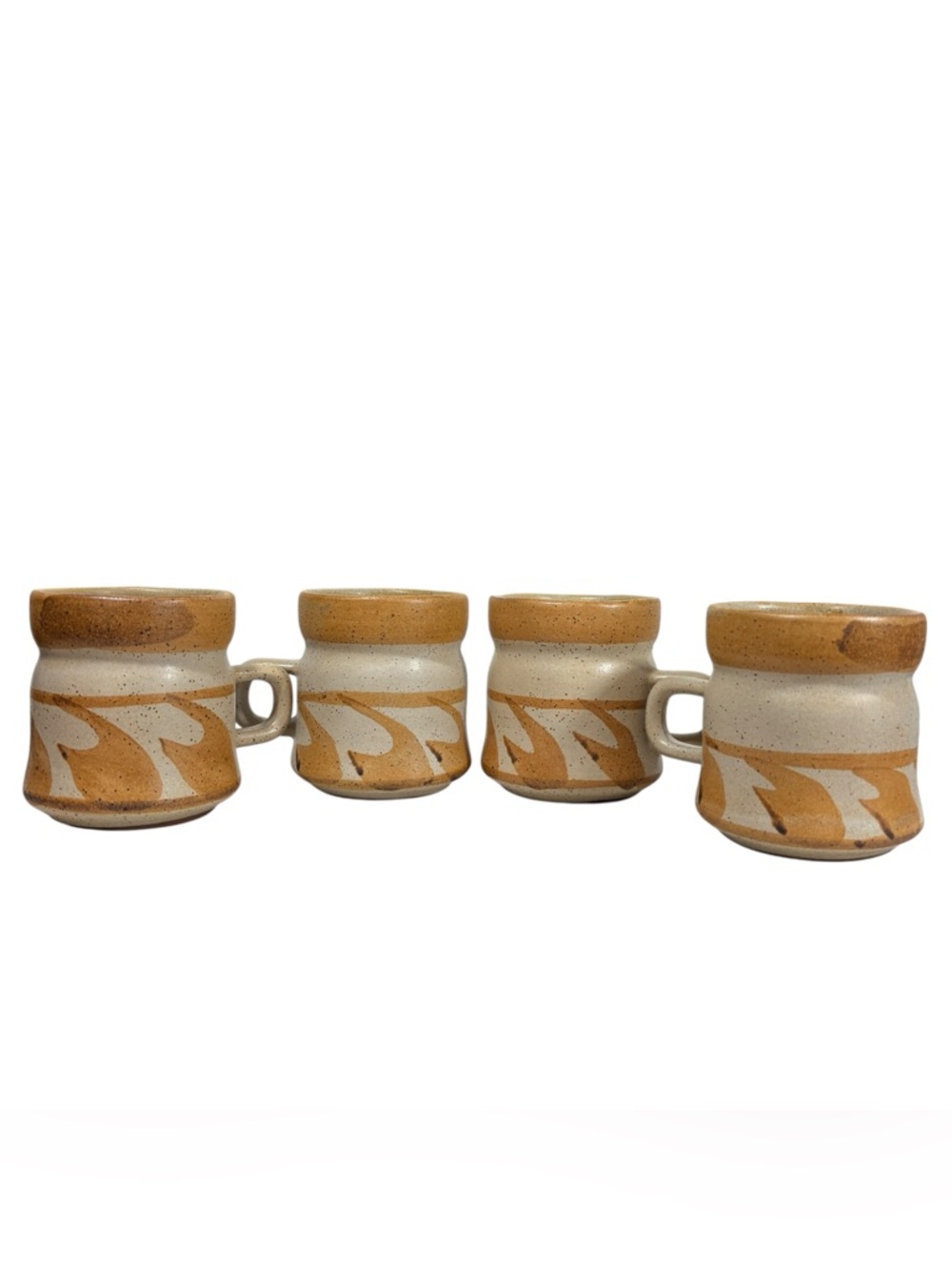 VTG Beige Gold Stoneware Coffee Tea Mugs Set Of 4 MCM Boho Southwest Desert